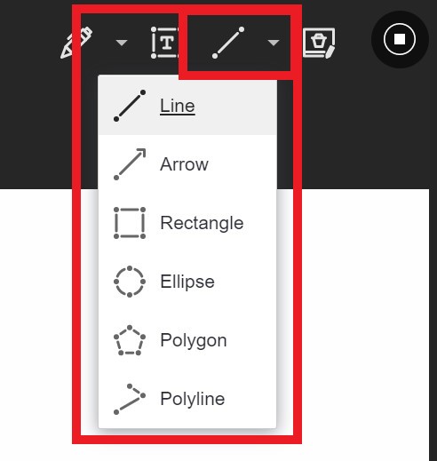 The shapes tool, showing the various premade shapes it can make.