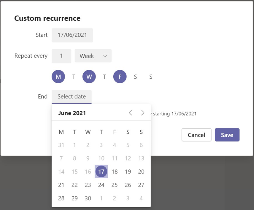 Calendar option in custom box.