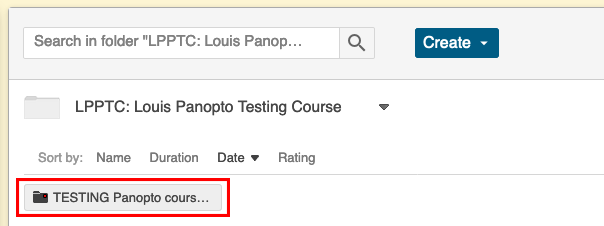 A courses Panopto area showing a sub folder.