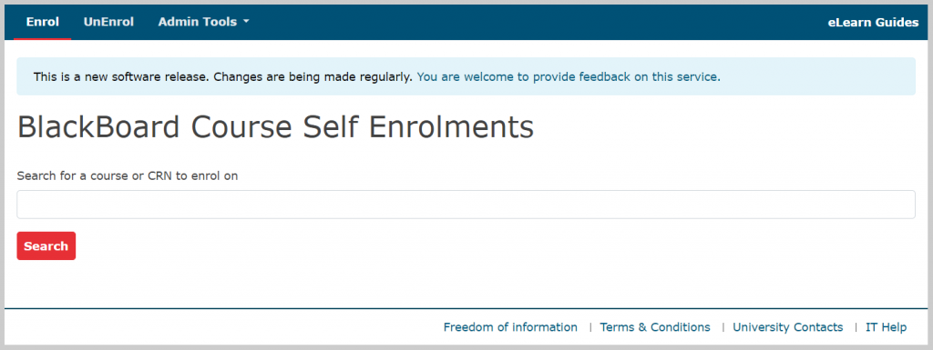 Screenshot of the Blackboard Staff Enroller