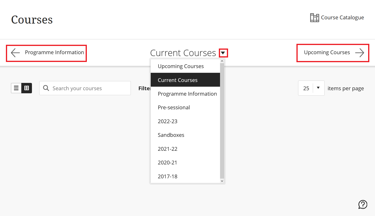 Blackboard Find and organise your list of courses eLearning Support
