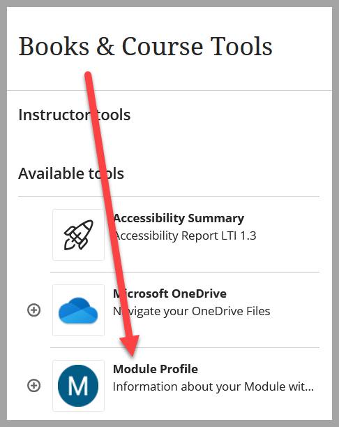 Screenshot of Module Profile under the Books and Tools menu.