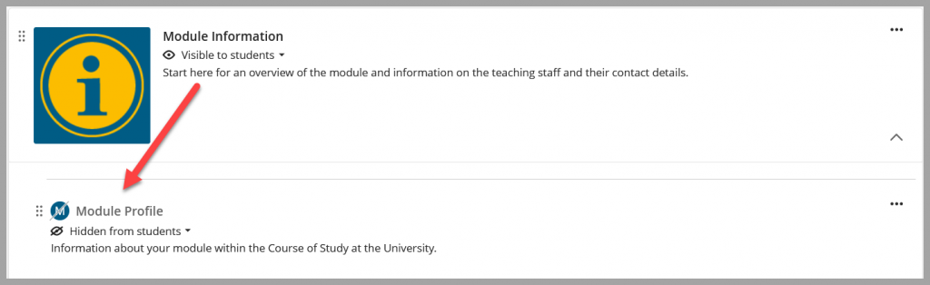 Screenshot of Ultra Course showing link to Module Profile in the Module Information learning module.