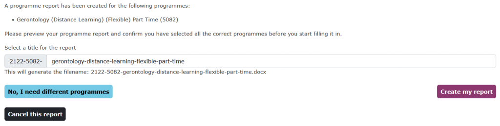 Screenshot of the confirmation page while creating a new programme. This is where you can rename your file.