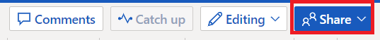 Screenshot of the toolbar in Microsoft Word, with the "Share" button highlighted.