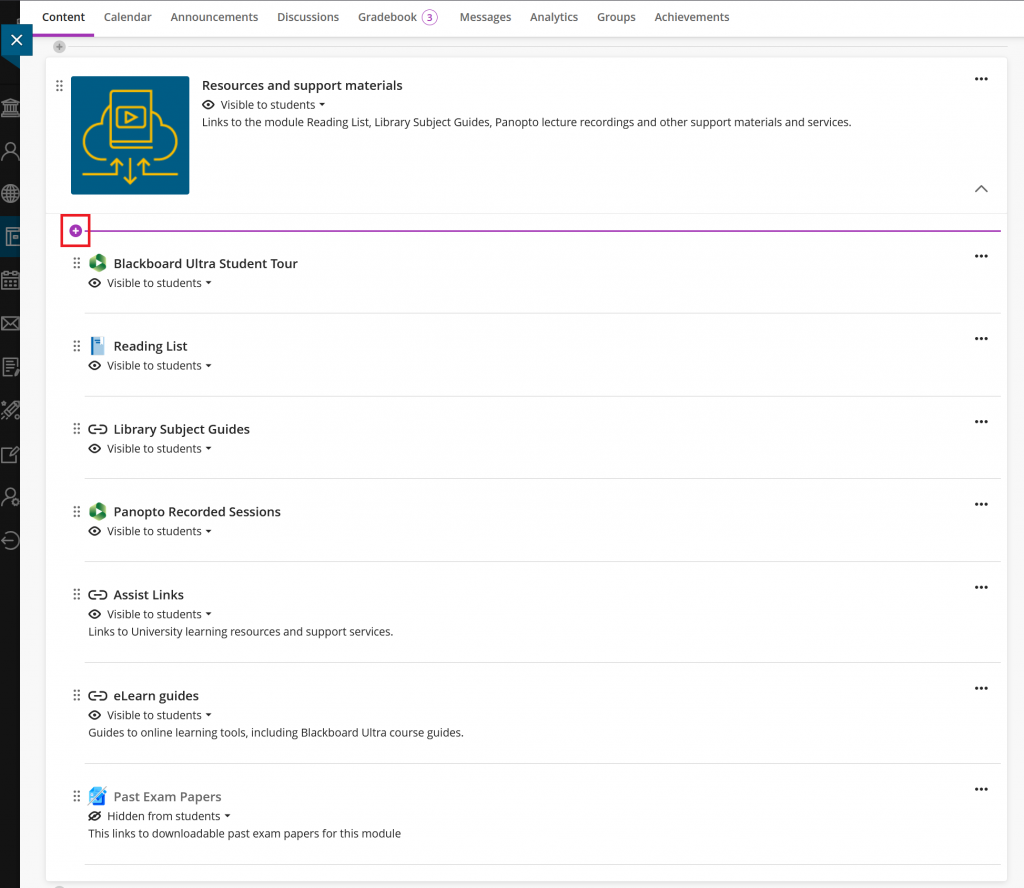 A screenshot of a Blackboard course main page