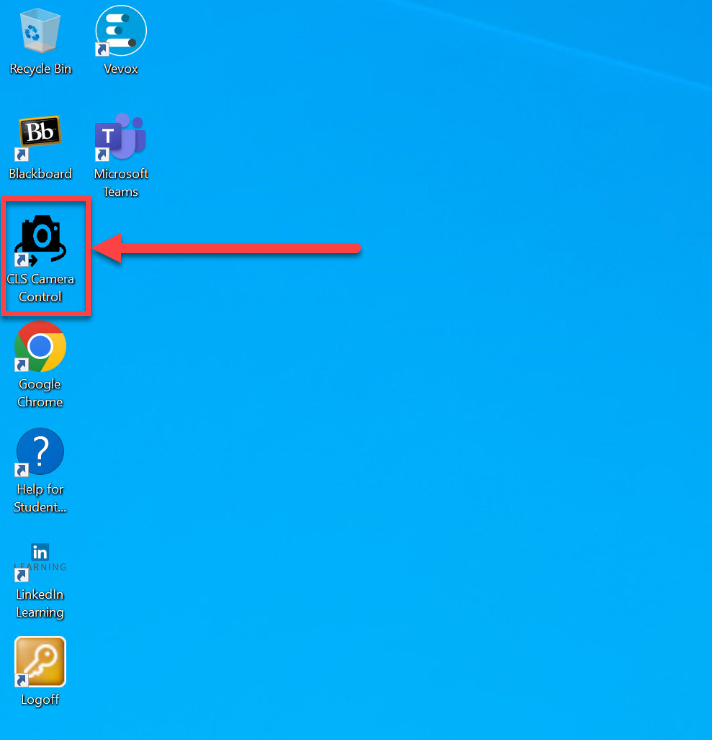 An image of a computer desktop highlighting the CLS Camera Control Icon.