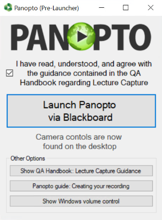 A focused image of the Panopto computer launcher.