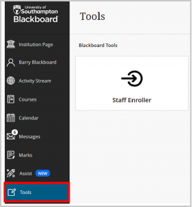 Screenshot of Tools menu in Ultra showing Staff Enroller