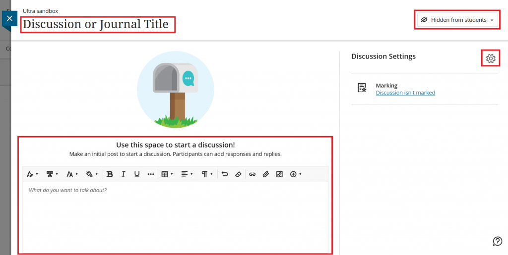 Screenshot of a page setting up a discussion.
