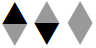 Three diamonds. One with shading on the top triange to indicate this column is on order, one with shading on the bottom triangle to indicate revese ordering. One diamond with no additional shading to indicate there is no order.