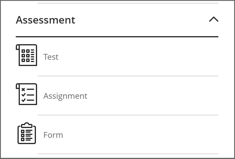 Where to select Forms from the create item list, assessment section.