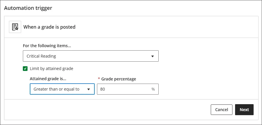 Automation trigger page. User is setting the condition triggers.