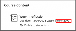 The formative label appears with the assignment when it is displayed in the contnet area.