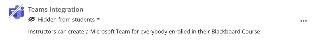 A Teams Integration item in course content.