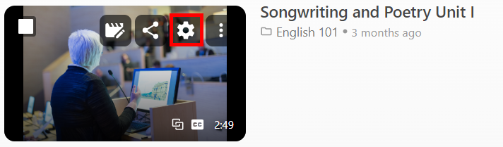Screenshot of a video thumbnail. The settings icon (a cog) is highlighted.