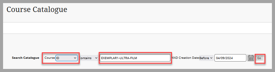 Screenshot of Course Catalogue Search