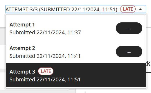 Attempt three is late and therefore only attempt three has the late indicator. 