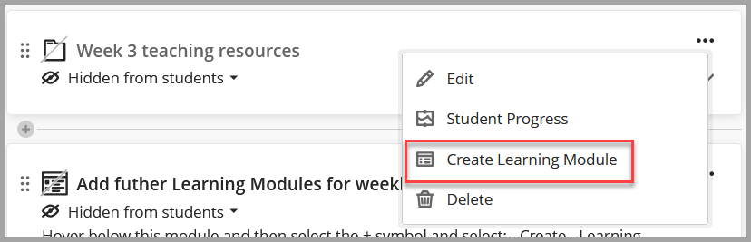 Screenshot of folder showing how to create learning module from folder