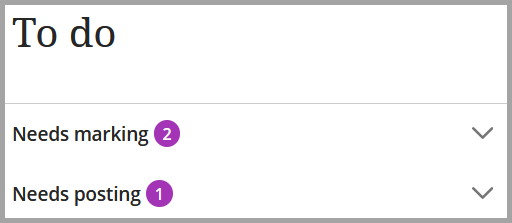 Screenshot of To Do panel showing minimised version of Needs Marking (2 items) and Needs Posting (1 item).