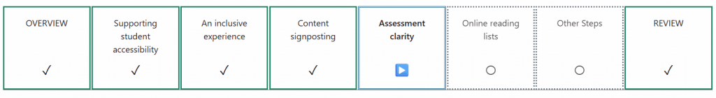 The row of tabs, with ticks on the completed question tabs.