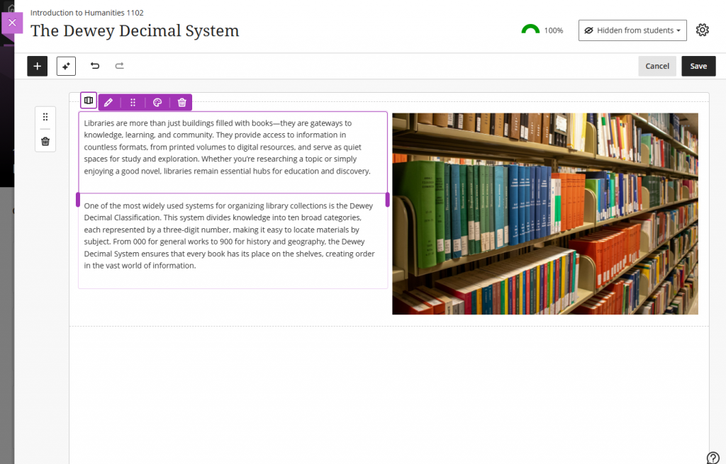 Screenshot of an Ultra Document in edit mode. Two content blocks are stacked on the left-hand side, and one image block shows on the right.