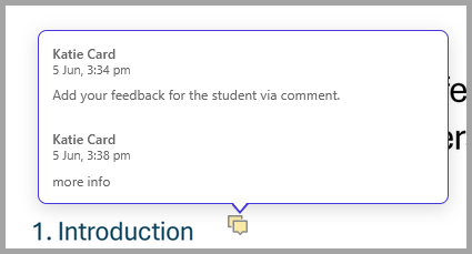 Screenshot of student view of comment tool for marking.