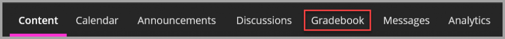 Screenshot of Navigation Bar with Gradebook highlighted.