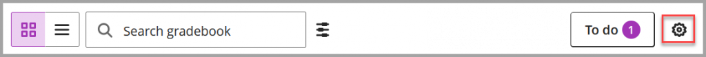 Screenshot of Gradebook showing Gradebook Settings (cog icon) highlighted.