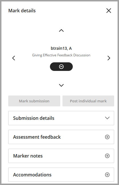 Screenshot of Mark details within Gradebook Grid View.
