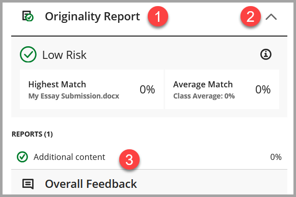Screenshot of SafeAssign Originality Summary in the Feedback Panel.