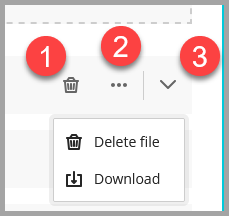 Screenshots of options on submission uploads including delete, more options and preview.