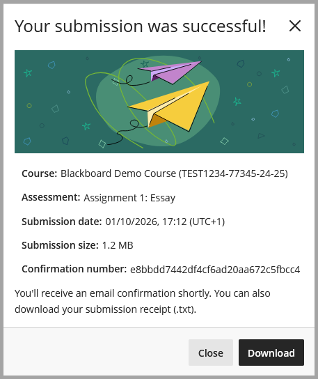 Screenshot of submission receipt.
